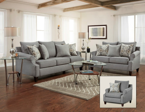 Ethan Gray Sofa & Loveseat Set; 2 PCS. SET - Furnlander