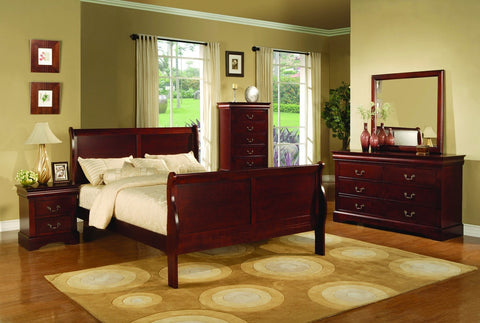 Louis Philippe Sleigh Bed Cherry; 4 PCS. SET (QB, NS, DR, MR) - Furnlander
