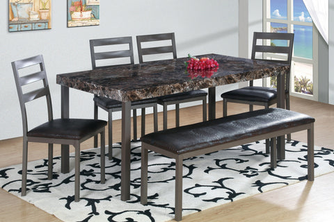 Rocca Dining Table Set; Table + 4 Chairs + Bench (6 PCS. SET) - Furnlander