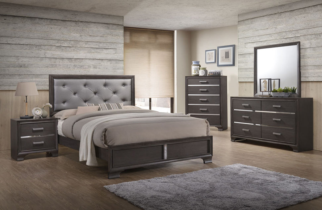 Gray Tufted Bedroom Group; 4 PCS.SET (QB, NS, DR, MR) - Furnlander