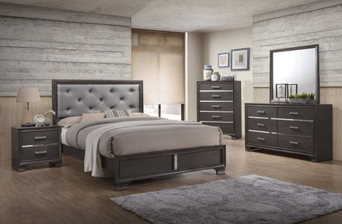 Gray Tufted Bedroom Group; 4 PCS.SET (QB, NS, DR, MR) - Furnlander
