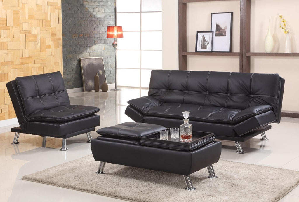 Brittany Black PU Klik Klak Sofa - Furnlander