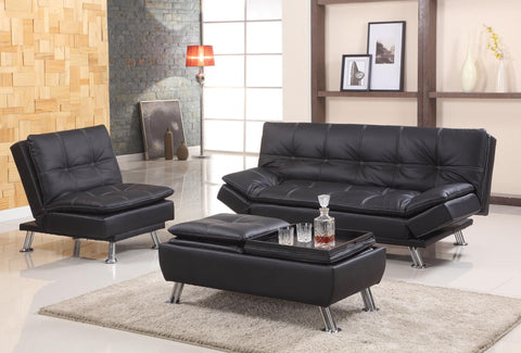 Brittany Black PU Klik Klak Sofa - Furnlander