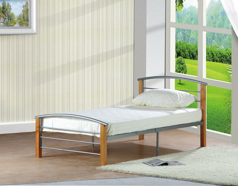 Oak & Silver Metal Bed - Furnlander