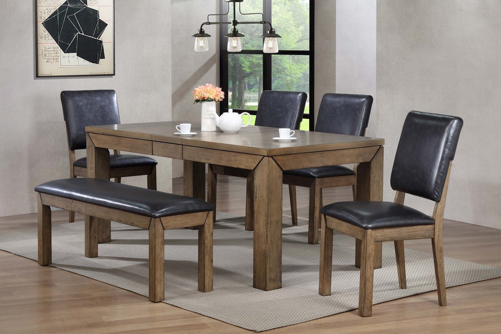 Edison Dining Table Set; (Table + 4 Side Chairs & Bench) 6 PCS. SET - Furnlander