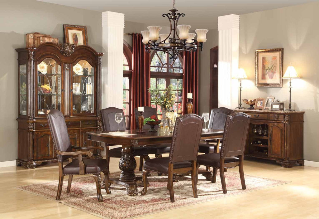 Estella Formal Dining Table Set; Table + 4 Side Chairs + 2 Arm Chairs (7 PCS. SET) - Furnlander