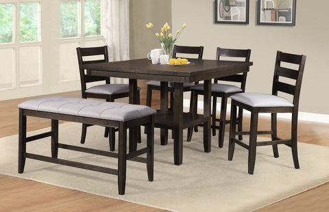 Midgard Counter Table w/Inlay Lazy Susan Set; Table + 4 Chairs + Bench (6 PCS.SET) - Furnlander