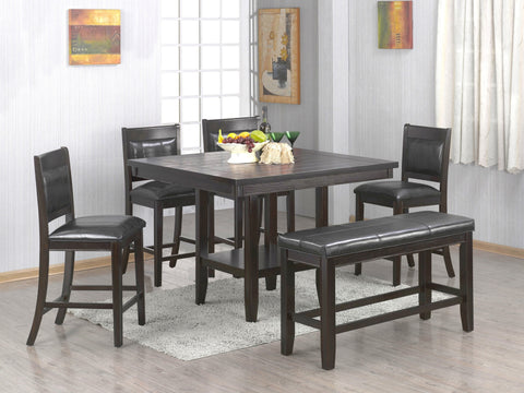 Avalon Counter Table w/Inlay Lazy Susan; Table + 4 Chairs + Bench (6 PCS. SET) - Furnlander