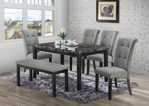 Butterfield Gray Dining Table Set; Table + 4 Chairs + Bench (6 PCS. SET) - Furnlander