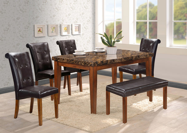 Butterfield Espresso Dining Table Set;  Table + 4 Chairs + Bench (6 PCS. SET) - Furnlander