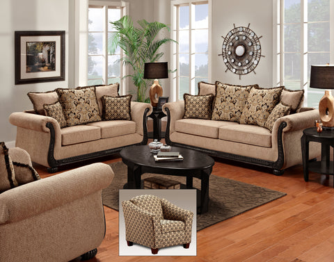 Scarlet Taupe Sofa & Loveseat Set; 2 PCS. SET - Furnlander