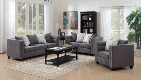 Kingston Fabric Gray Sofa & Loveseat Set; 2 PCS. SET - Furnlander