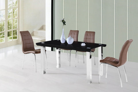 Skylar Dining Table Set w/Curved Glass; Table + 4 Chairs (5 PCS. SET) - Furnlander
