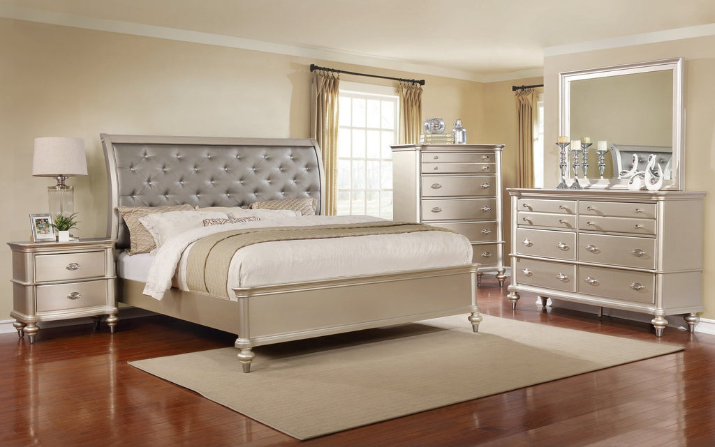 Champagne Tufted Bed; 4 PCS. SET (QB, NS, DR, MR) - Furnlander