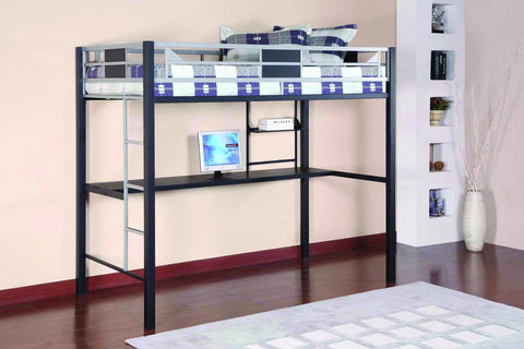 Twin / Loft Black & Silver Metal Bunk Bed - Furnlander