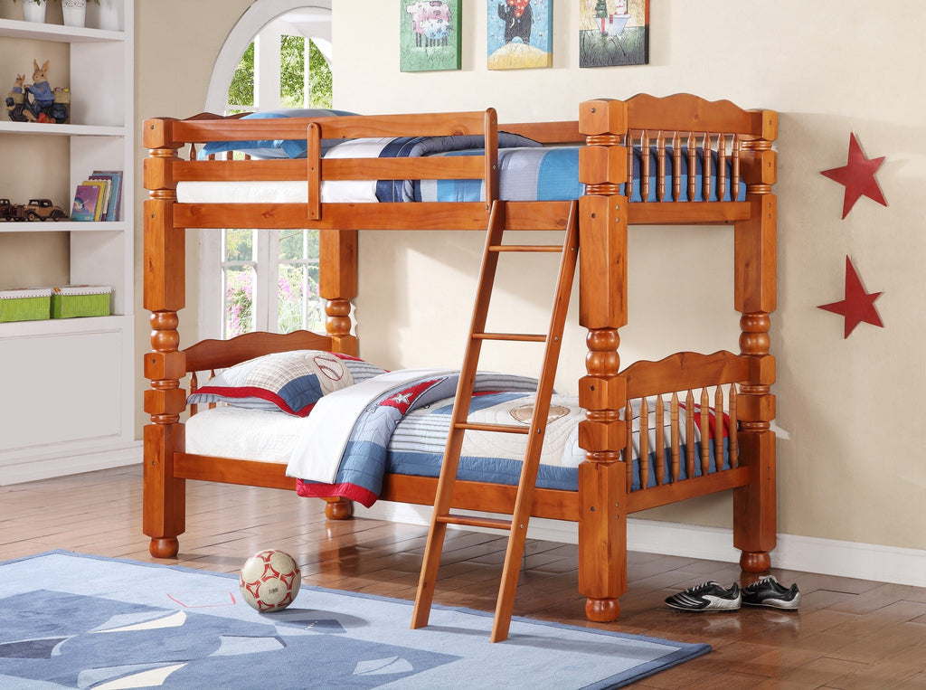 Wood Convertible Twin / Twin Bunk Bed Honey Pine - Furnlander