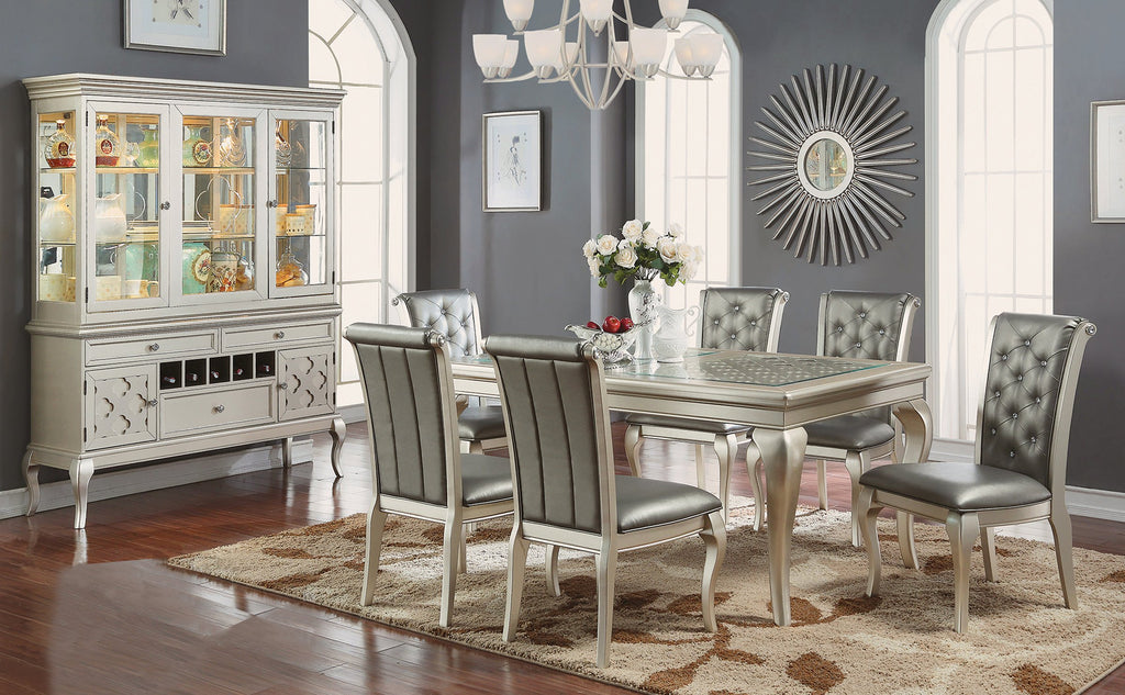 Champagne Dining Table Set; Table + 6 Side Chairs (7 PCS. SET) - Furnlander