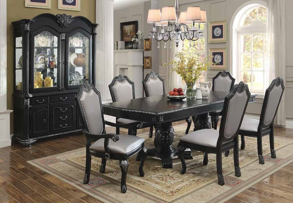 Emilia Double Pedestal Formal Dining Table Set; Table + 4 Side Chairs + 2 Arm Chairs (7 PCS. SET) - Furnlander