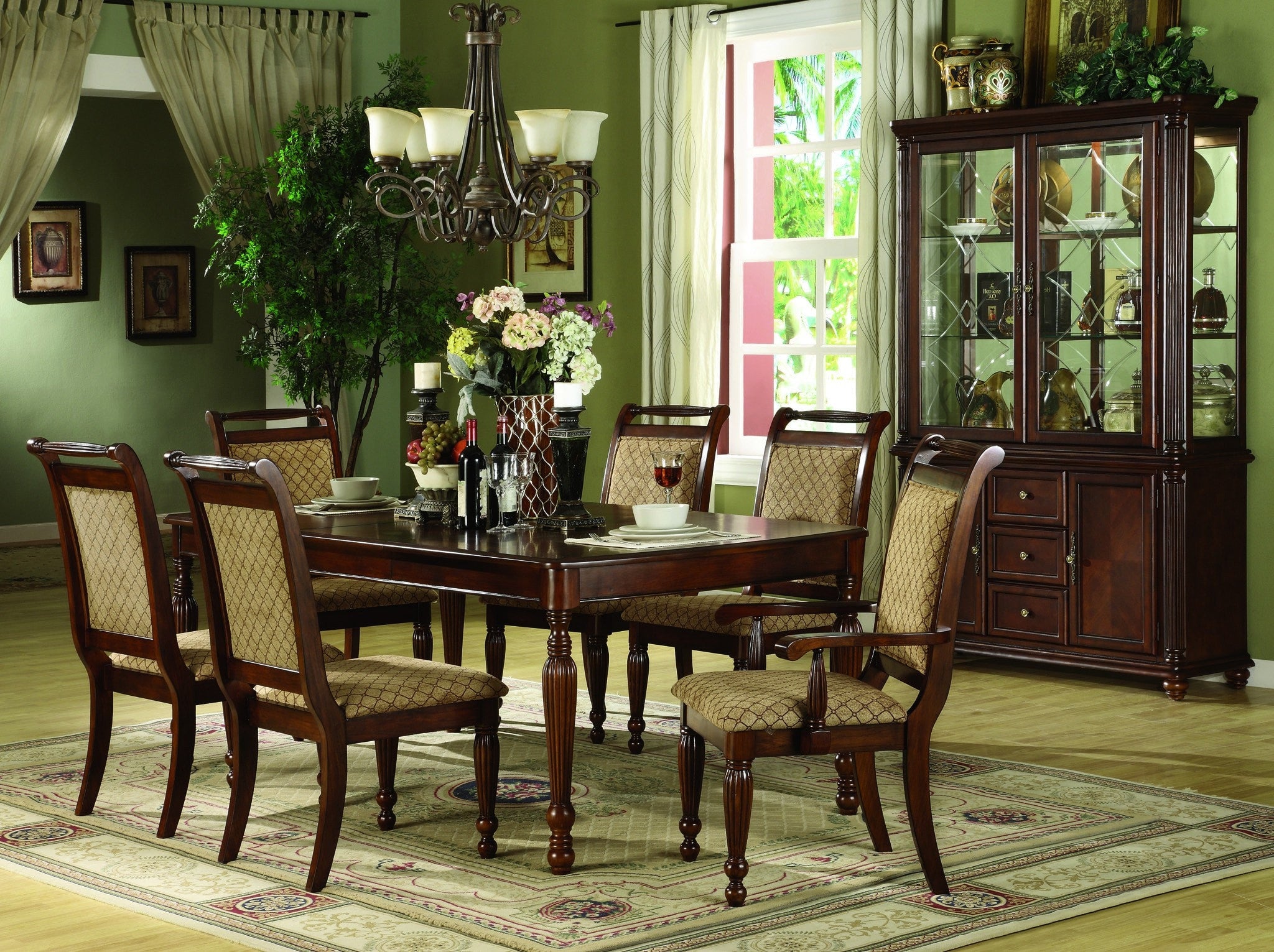 Savannah Formal Dining Table Set; Table Side Chairs Arm Chairs (7 SET)