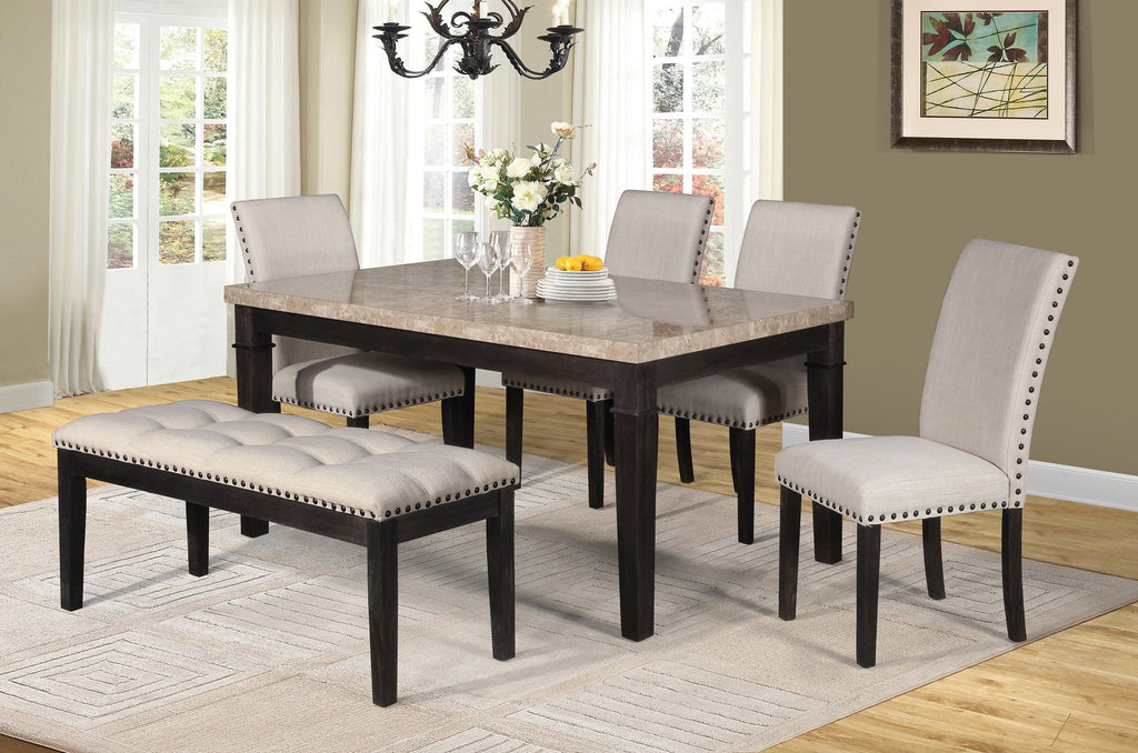 Sutton Dining Table Set; Table + 4 Chairs + Bench (6 PCS. SET) - Furnlander