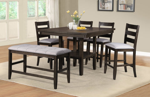 Midgard Counter Table w/Inlay Lazy Susan Set;  Table + 4 Chairs + Bench  (6 PCS.SET) - Furnlander