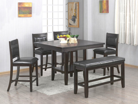 Avalon Counter Table w/Inlay Lazy Susan;  Table + 4 Chairs + Bench (6 PCS. SET) - Furnlander
