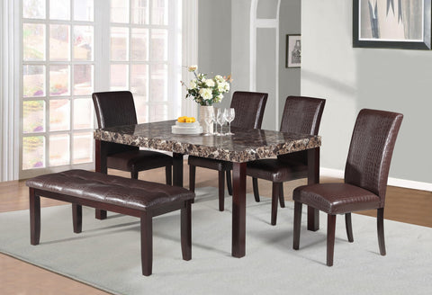 Raleigh Dining Table Set; Table + 4 Chairs + Bench  (6 PCS. SET) - Furnlander