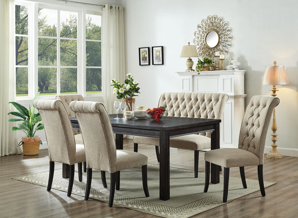 Cupertino Dining Table Set; Table + 4 Chairs & Bench (6 PCS. SET) - Furnlander
