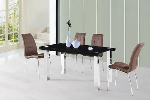 Skylar Dining Table Set w/Curved Glass; Table + 4 Chairs  (5 PCS. SET) - Furnlander