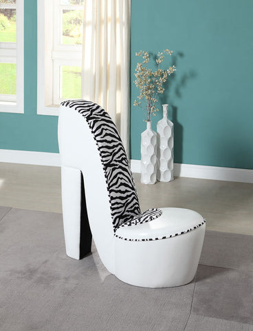 Upholstered Shoe Chair White/Zebra - Furnlander