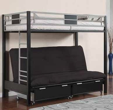 Twin / Futon Black / Silver Metal Bunk Bed - Furnlander