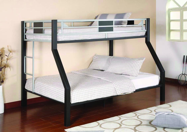 Twin / Full Black & Silver Metal Bunk Bed - Furnlander