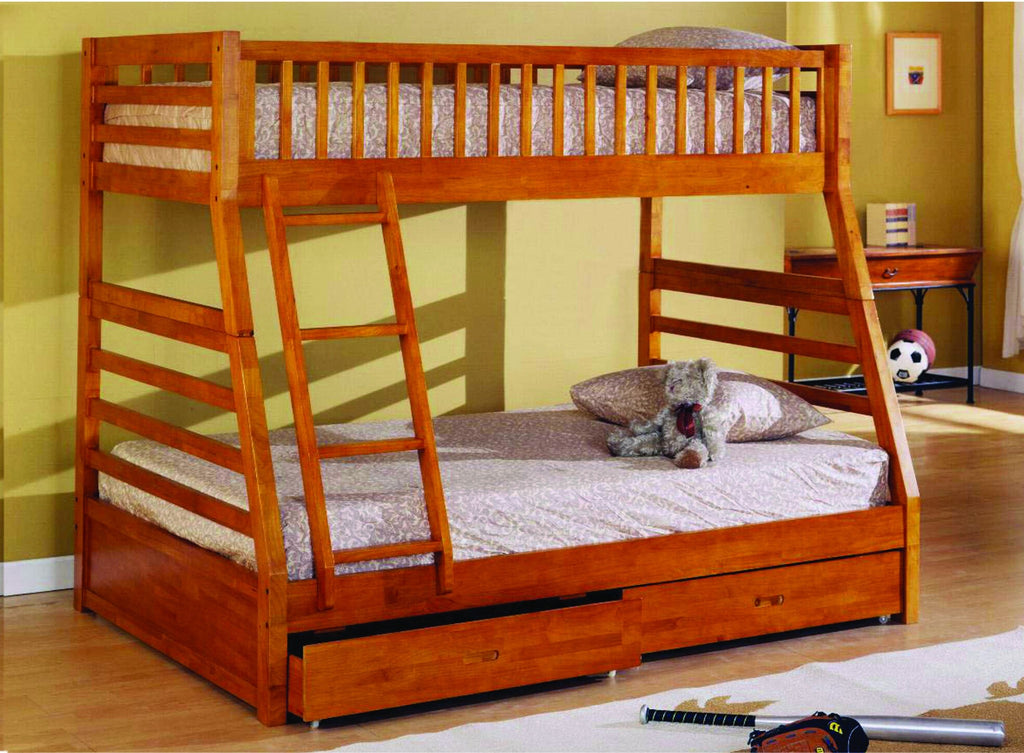 Twin / Full Wood Bunk Bed  Oak - Furnlander