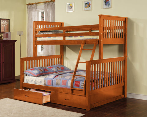 Wood Convertible Twin / Full Bunk Bed Honey Pine - Furnlander