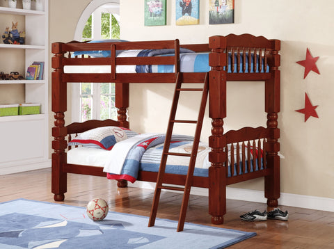 Wood Convertible Twin / Twin Bunk Bed Cherry - Furnlander