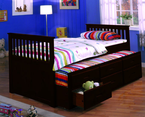 Twin Captain Bed w/ Trundle & 3 Drawers Espresso - Furnlander