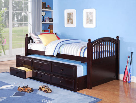 Twin Captain Bed w/ Trundle & Drawers Espresso - Furnlander